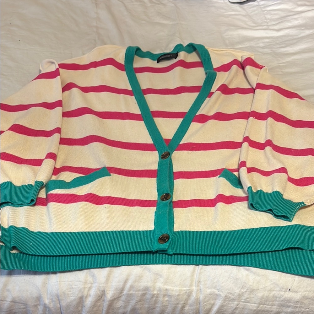 Striped Pink and Green Cardigan